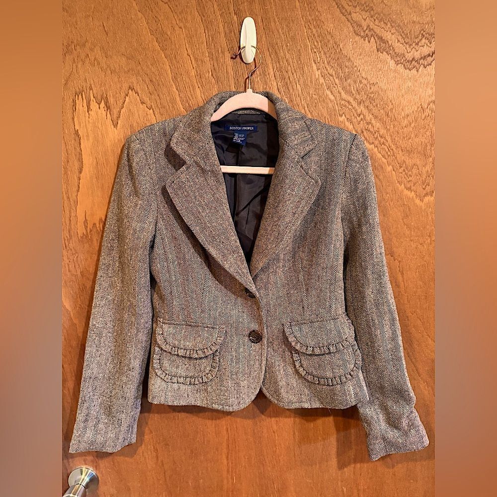 Boston Proper Brown Tweed Look Jacket Size 6